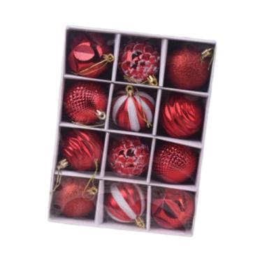 Imagem de Nishiyuenyi Conjunto de 12 enfeites de Natal para pendurar na árvore, com lâmpadas de 6 cm (2,36"), ideais para decoração de casa e aniversários, Vermelho