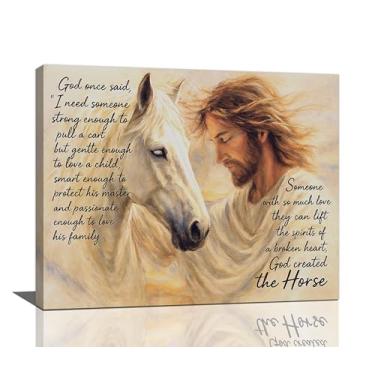 Imagem de Arte de parede de cavalo Jesus cristão decoração de parede imagens escrituras pinturas de Cristo impressões versículo bíblico religioso decorações emolduradas para igreja sala de oração banheiro