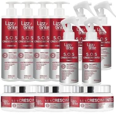 Imagem de 03 Kits SOS Crescimento Capilar Lizzante 04 Shampoos + 03 Máscaras + 04 Tônicos