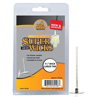 Imagem de Absorventes de algodão para copo de óleo de vidro – pacote com 50, abas, pastilhas de 3,8 cm – não é necessário flutuador – para iluminação de vela, multiuso – da Ner Mitzvah, Large, 50