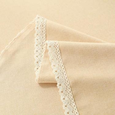 Imagem de Toalha de mesa de linho para mesas retangulares, toalha de mesa de tecido de cor sólida com borda de renda, pesada texturizada, toalha de mesa lavável sem rugas para cozinha, festa, decoração de casa