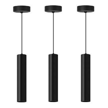 Imagem de XIYAZG Luminária pendente preta Modern Kitchen Island, 1 pingente de teto ajustável com lâmpada LED GU10 para sala de estar (pacote com 3)