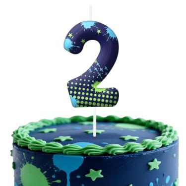 Imagem de Velas de aniversário número 2 de videogame, topo de bolo com tema de jogo para meninos e meninas, decorações de bolo para aniversários, suprimentos de festa com tema de jogos, velas para decorações de