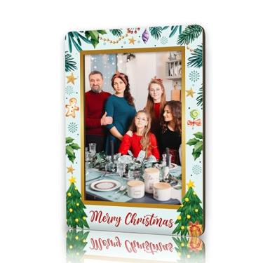 Imagem de Moldura magnética de Natal, porta-retratos magnéticos de Feliz Natal para armário de geladeira para casa, presentes de Natal de inverno para amigos da família, mini ímãs de moldura de madeira para