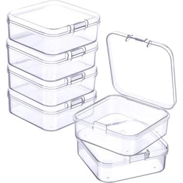 Imagem de 4 mini recipientes de armazenamento de plástico transparente – caixas multiuso para contas, joias, cartões de visita e artesanato, estojos transparentes portáteis para coleção de acessórios minúsculos