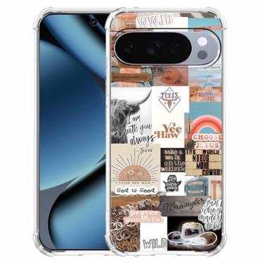Imagem de AOSSXIN Padrão Jesus e Cowboy, citações cristãs e colagem de vaca ocidental, capa amortecedora de TPU macio na moda para Google Pixel 10 e Pixel 10 Pro