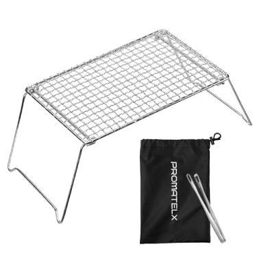 Imagem de PROMATELX Grelha para duas pessoas de 35,5 cm, churrasqueira dobrável, churrasqueira a carvão portátil de aço inoxidável 304 com bolsa de transporte para cozinhar ao ar livre, churrasco e piquenique