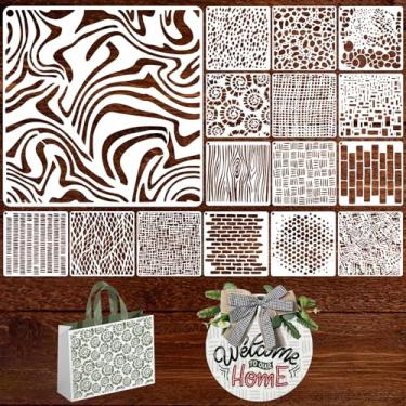 Imagem de 16 peças de estênceis geométricos de 15 x 15 cm para pintura, estênceis de camadas abstratos reutilizáveis com textura, bolhas, ondas, pedras, rachaduras, padrões para móveis, piso, tela e decoração