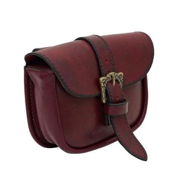 Imagem de Bolsa de cinto de couro celta medieval – Bolsa 100% genuína feita à mão com nó e cruz em relevo, Viking LARP e Renfair, Marrom com fivela de latão, Medieval