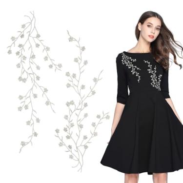Imagem de letsinstyle 2 peças de apliques de renda bordados em flor de ameixa, remendos florais de ferro em costura de videira para roupas, apliques, enfeites, vestidos de casamento, roupas, acessórios de