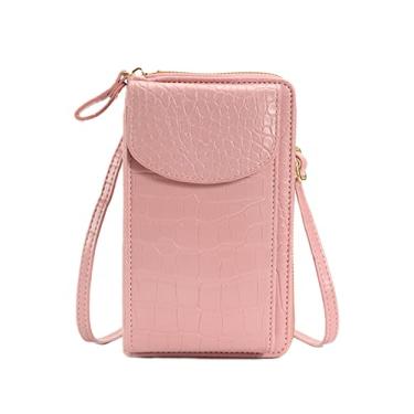 Imagem de Bolsa de Telefone Couro PU Feminina Carteira Clutch com Cinto Ombro Prática para Compras e Férias Bolsos Internos Dinheiro Slot Cartões Zíper Ajustável Removível Portar no
