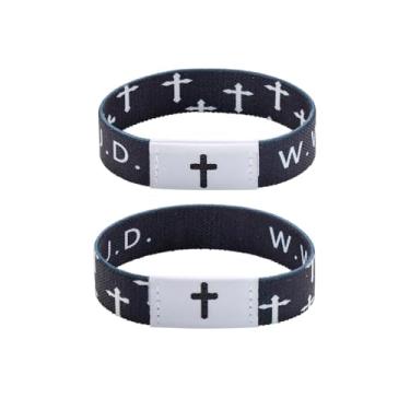 Imagem de ZKJTEARY 2 peças WWJD Pulseiras de versículo bíblico diário pulseira cruz cristã para mulheres homens pulseira de escrituras cristãs joias para mulheres homens O que Jesus faria pulseiras, presentes