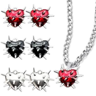 Imagem de 6 peças pingentes góticos de prata com pingente de coração para fazer joias punk preto vermelho espinhos corações pingente pingente de metal para chaveiro brinco gótico amuleto de joias a granel para