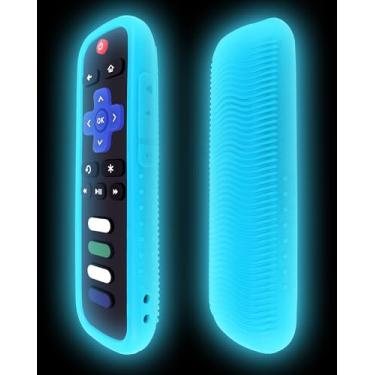 Imagem de Capa de silicone para controle remoto Roku TV – protetor de pele à prova de choque e lavável, design flexível à prova de poeira se encaixa na maioria dos controles remotos Roku (azul claro)