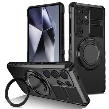 Imagem de XKchatpt Capa de telefone com suporte de anel magnético para Samsung Galaxy S25 Ultra, rotação de 360° com capa protetora ajustável à prova de choque para Samsung Galaxy S25 Ultra (preto)