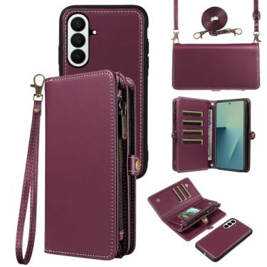 Imagem de Asuwish Capa carteira transversal para Samsung Galaxy Z Fold 7 5G 2025 magnética destacável couro PU capa de telefone porta-cartões flip zíper alça bolsa ZFold7 Z7 G Fold7 ZFold 7Z feminino roxo