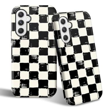 Imagem de SROJDHFJB Capa de telefone para Samsung Galaxy A16 5G, capa protetora de 2 camadas com design impresso quadriculado preto e branco, parte traseira rígida + TPU macio bumper capa slim fit para homens e