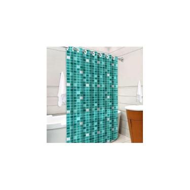 Imagem de Cortina de Box Verde com Visor, PVC, 138x198cm, Resistente, Antimofo, com Ganchos para Banheiro