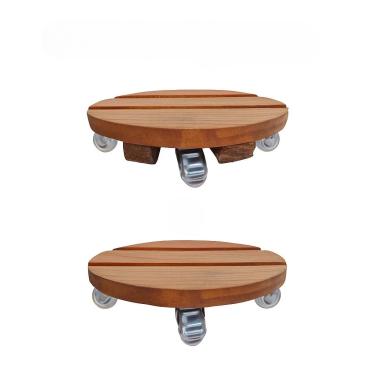 Imagem de KIT COMBO 2 SUPORTES DE MADEIRA PARA VASOS DE PLANTA 25 CM COM RODINHAS DE SILICONE GEL - Base com Roda para Plantas, Botijão e Objetos Pesados, Suporte Móvel para Casa, Varanda e Jardim