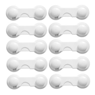 Imagem de Fechaduras de armário à prova de crianças, Fechaduras de armários infantis - Fixadores de fechaduras de gabinete de proteção resistentes 10X | Suporte branco multifuncional da porta do armário da prov