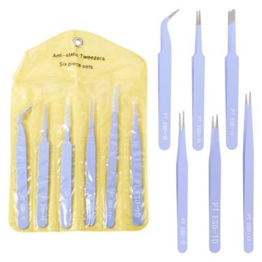 Imagem de 1 conjunto de 201 pinças de contas de aço inoxidável, 6 peças, kit de twezeer de estilo misto para pulseira de contas, colar, faça você mesmo, ferramenta de substituição para reparo de joias, roxo