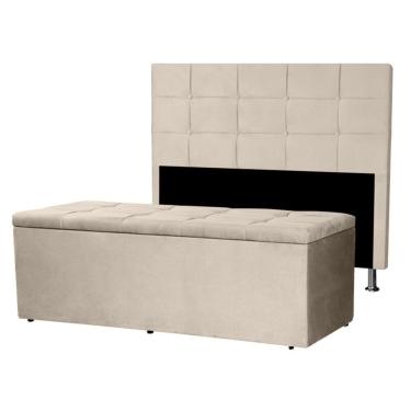 Imagem de Kit Cabeceira E Calçadeira Baú Casal 1,40m Roma Suede Bege Dal Poz Estofados