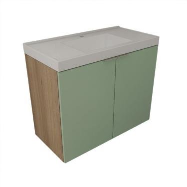 Imagem de Gabinete de Banheiro com Pia Vittare 2 Portas Carvalho e Verde