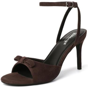 Imagem de RIBONGZ Sandálias femininas de salto alto, bico redondo, bico aberto, sexy, gatinha, salto agulha, tira no tornozelo, sapatos de noiva com laço, verão, festa de casamento, casual, escritório, trabalho