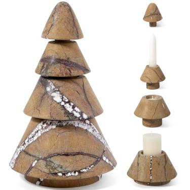 Imagem de Koville Árvore de Natal de mármore - castiçal de uso duplo, decoração de férias de pedra natural para casa e presente (ouro floresta)
