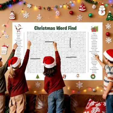 Imagem de Pôster de Natal Jogo de Parede Gigante com 50 Palavras Jumbo 80 cm x 50 cm Atividade para Famílias de Férias Pôster Divertido Decoração de Casa Encontros Interativos com Adesivo 1 peça