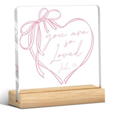 Imagem de Decorações de Dia dos Namorados, Presentes de Dia dos Namorados para ela, Presente para Namorado Namorada Marido Esposa, João 3:16 Arco Rosa Amante Sinal de Acrílico Cristão com Suporte de Madeira