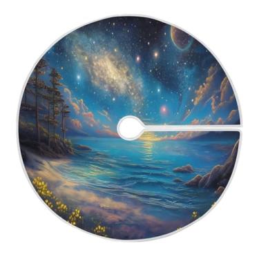 Imagem de Blueangle Linda saia de árvore de Natal com cenário de praia de 120 cm - poliéster macio e resistente a rugas, decoração de férias para festas de Natal, árvore festiva e decoração de casa (659)