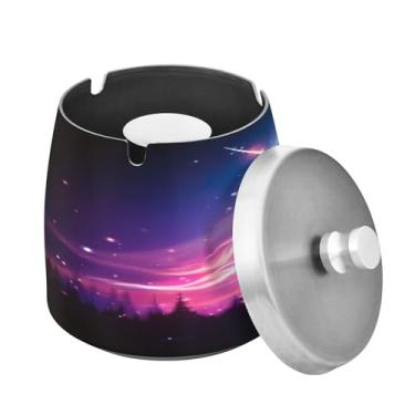 Imagem de Blueangle Cinzeiro de cavalo galáxia com tampa para cigarros, à prova de vento/chuva, aço inoxidável, sem fumaça, inodoro, cinzeiro para uso interno ou externo (196)