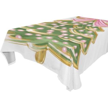 Imagem de Blueangle Toalha de mesa de árvore de Natal com laço rosa – Toalha de mesa retangular de tecido impermeável resistente a manchas e poliéster para ambientes internos e externos, 152 x 228 cm (126)