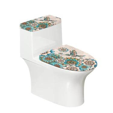 Imagem de GLENLCWE Capa de vaso sanitário Boho para banheiro, almofadas macias de beija-flor, serve na maioria das tampas de vaso sanitário alongadas redondas