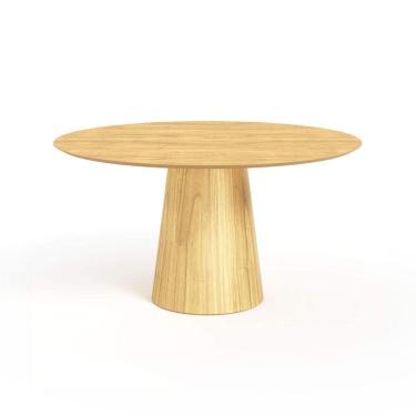 Imagem de Mesa De Jantar Redonda 150cm Scandi 8 Lugares Lamina Natural De Madeira Damasco