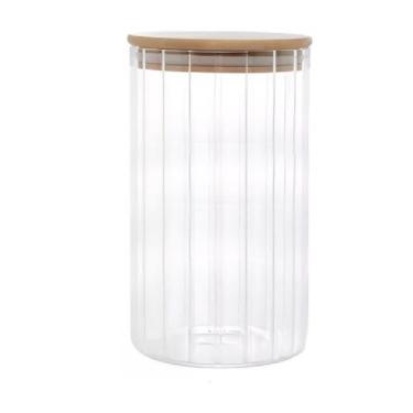 Imagem de Pote de Vidro Mantimento 800 ML Canelado Tampa de Bambu - Casa Raffael