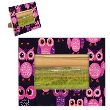 Imagem de hongjinglin Porta-retrato de 28 x 35,5 cm, moldura de madeira com olhos de coruja de animal com tapete para exibição de parede e mesa, para decoração de casa e amigos da família, ideias de presente de