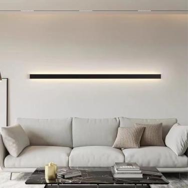 Imagem de GZZBMY Candeeiro de parede LED para interior moderno longo metal alumínio preto iluminação de parede para quartos, salas de estar, corredores, escadas (luz neutra, preto, 200 cm)