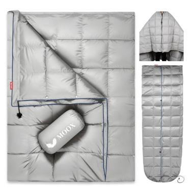 Imagem de MOOX Cobertor de acampamento embalável para mochila e acampamento ao ar livre, leve, quente, resistente à água, saco de dormir inchado, viagem, trilhas, 140 x 200 cm, cobertor impermeável para