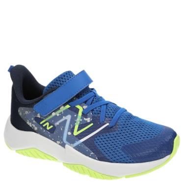 Imagem de New Balance Tênis infantil unissex Rave Run V2 elástico com alça superior, Team Royal/Blue Oasis/Bleached Lime Glo, 3.5 Wide Big Kid