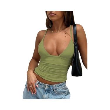 Imagem de Top Cropped Feminino Slim Fit Com Decote Em V E Franzido Estilo Y2K Ca