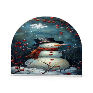 Imagem de Qilmy Bonito suporte de guardanapo de boneco de neve de Natal para mesas, porta-guardanapos de papel de placa acrílica elegante, dispensador de papel de seda independente moderno para jantar, sala de