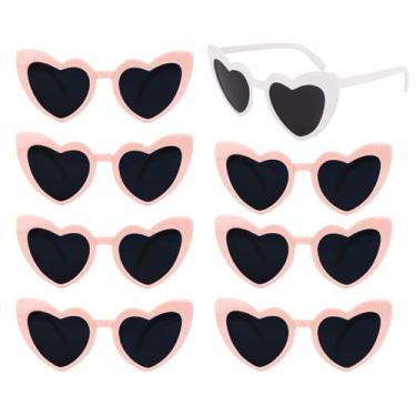 Imagem de Semato Óculos de sol em forma de coração, 8 pares de óculos de sol de despedida de solteira presentes para mulheres e meninas, 1 branco + 7 rosa, Standard