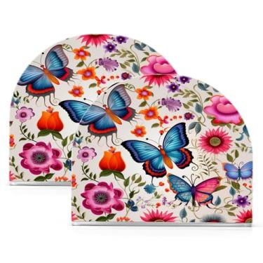 Imagem de Wassud Porta-guardanapos de acrílico para borboletas e flores coloridas, dispensador de guardanapos de papel moderno em forma de U para mesa, cozinha, sala de jantar, bancada 2 peças (comporta 50-60