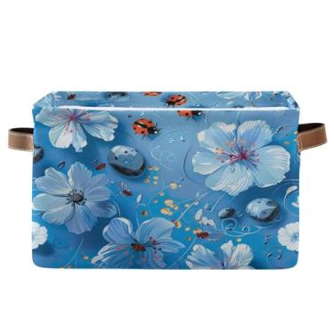 Imagem de Wassud Cesto de armazenamento de flores azul-celeste para organizar caixote de armazenamento decorativo dobrável aberto para casa com alça organizador de tecido para armário e quarto, 1 pacote