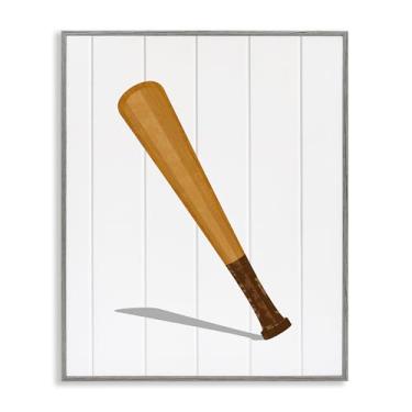 Imagem de Stupell Industries Arte giclée emoldurada cinza com taco de beisebol esportivo, design por Christine Simpson Art, 14 x 11