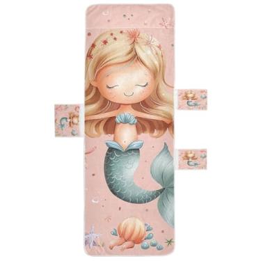 Imagem de STAYTOP Linda capa de toalha de cadeira de sereia de desenho animado, capa de espreguiçadeira macia, capas de cadeira de praia com bolsos para jardim ao ar livre, pátio, pátio, banhos de sol, gramado