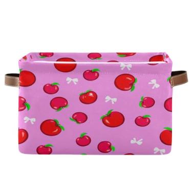 Imagem de Wassud Caixa de armazenamento de lona dobrável com maçãs com laços, cesta organizadora dobrável para armário, banheiro e decoração de casa, 35 x 25 x 20 cm, pacote com 2