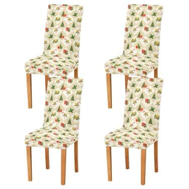 Imagem de Wassud Capas de cadeira xadrez de árvores de Natal para jantar capas de cadeira elásticas de cozinha laváveis conjunto com 4